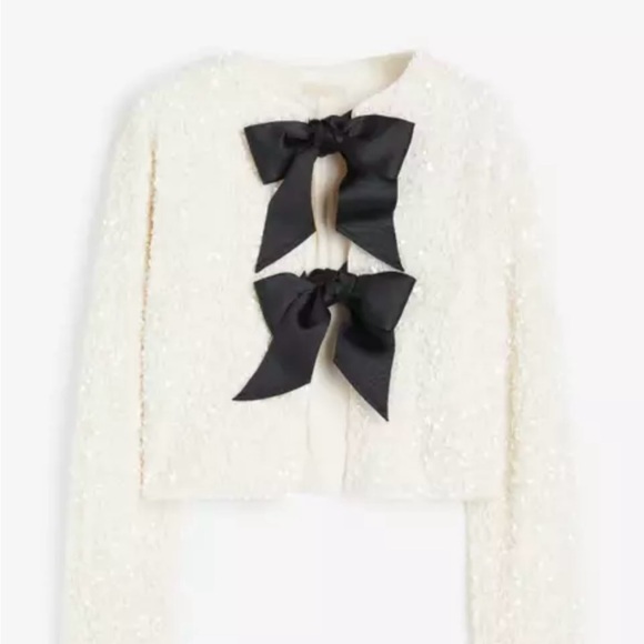 *SOLD*H&M Tie-front Sequined Jacket Off White/black bow size Small Price is firm - Picture 5 of 5